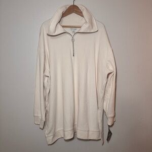 Ava & Viv Cream Oversized Quarter Zip Tunic 2X NWT Ribbed
